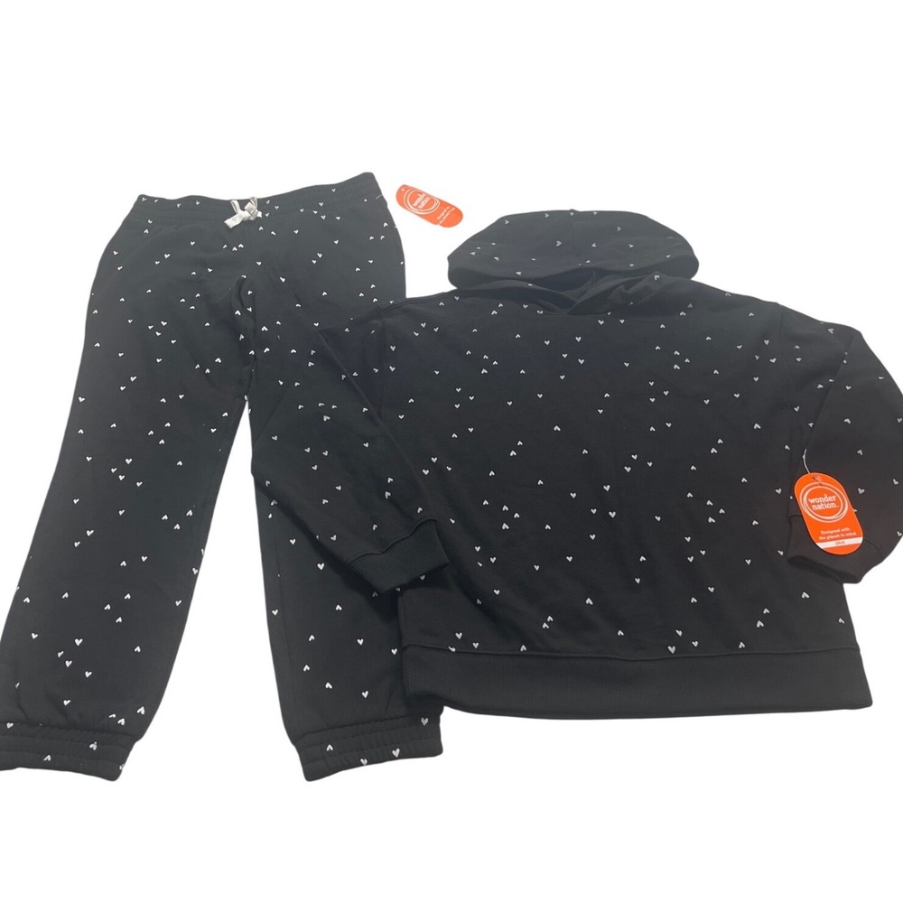 Wonder Nation Girls Black Heart Fleece Hoodie and Joggers Set L
10-12 NWT